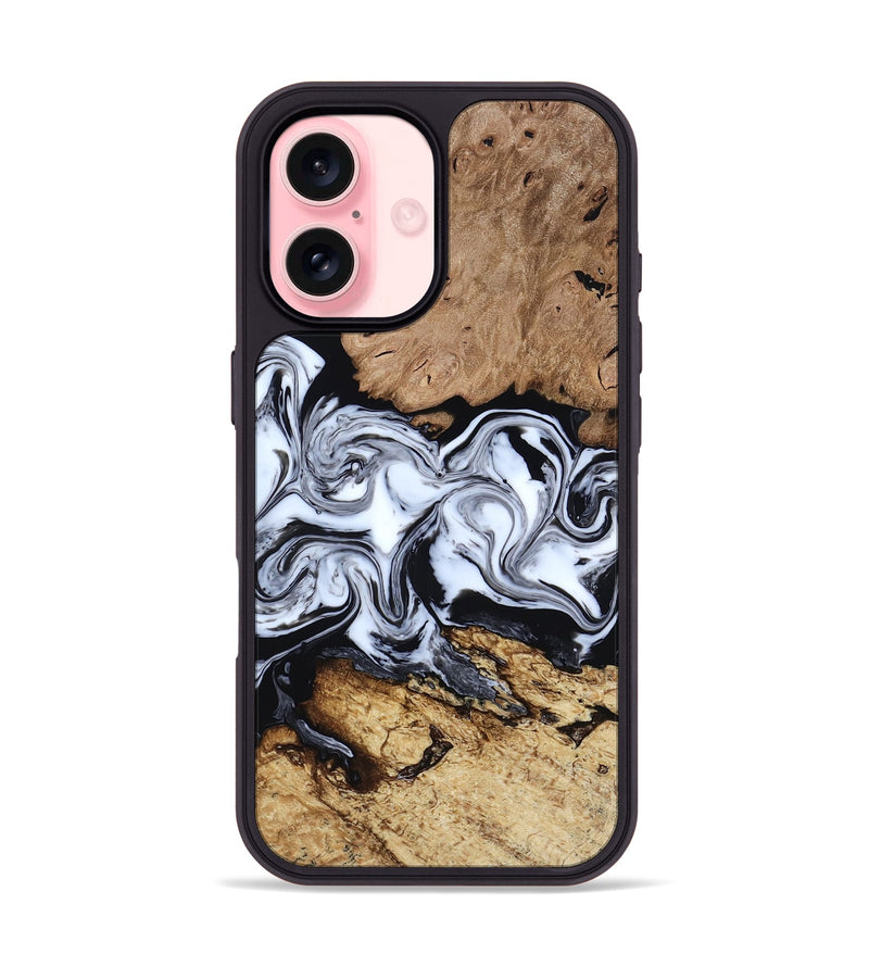iPhone 16 Wood Phone Case - Aditya (Black & White, 818478)