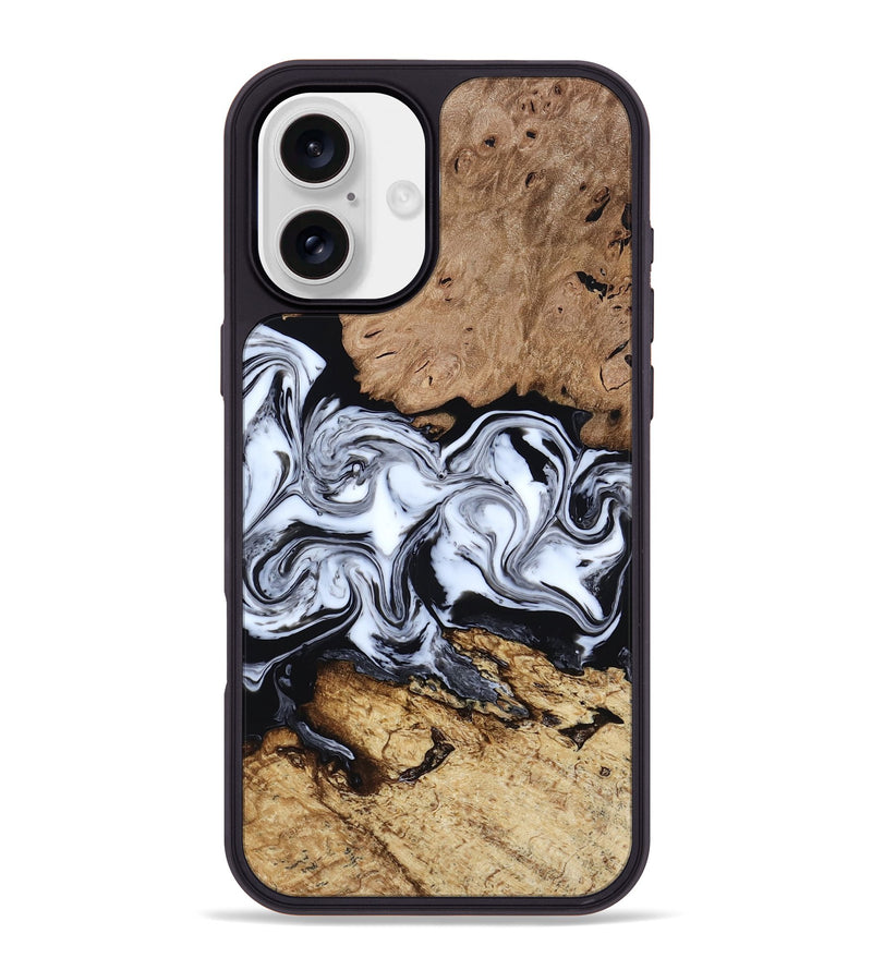 iPhone 16 Plus Wood Phone Case - Aditya (Black & White, 818478)