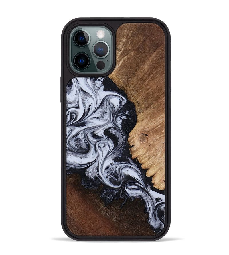 iPhone 12 Pro Max Wood Phone Case - Myrtis (Black & White, 818479)