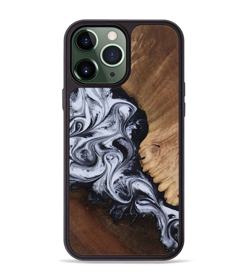iPhone 13 Pro Max Wood Phone Case - Myrtis (Black & White, 818479)