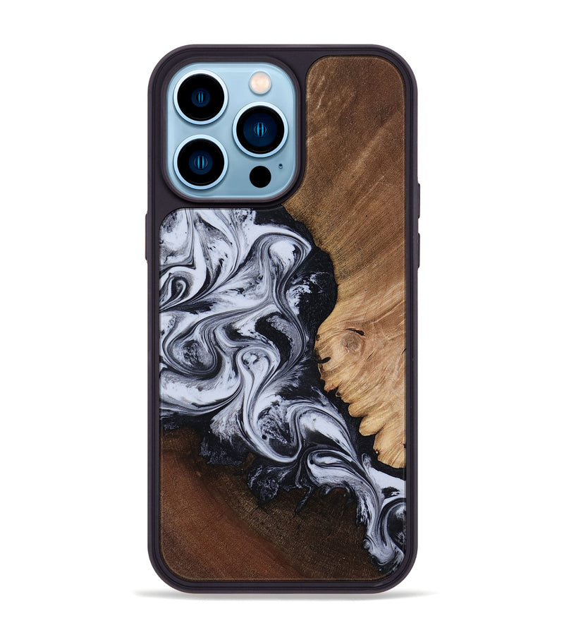 iPhone 14 Pro Max Wood Phone Case - Myrtis (Black & White, 818479)