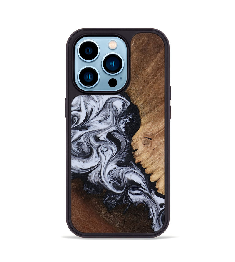 iPhone 14 Pro Wood Phone Case - Myrtis (Black & White, 818479)