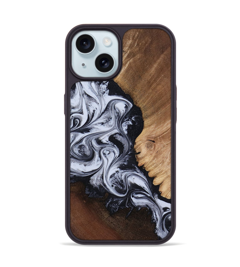 iPhone 15 Wood Phone Case - Myrtis (Black & White, 818479)