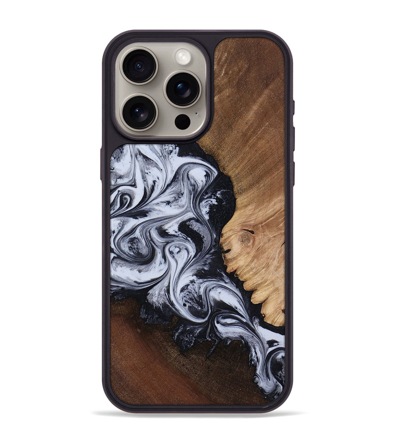 iPhone 15 Pro Max Wood Phone Case - Myrtis (Black & White, 818479)