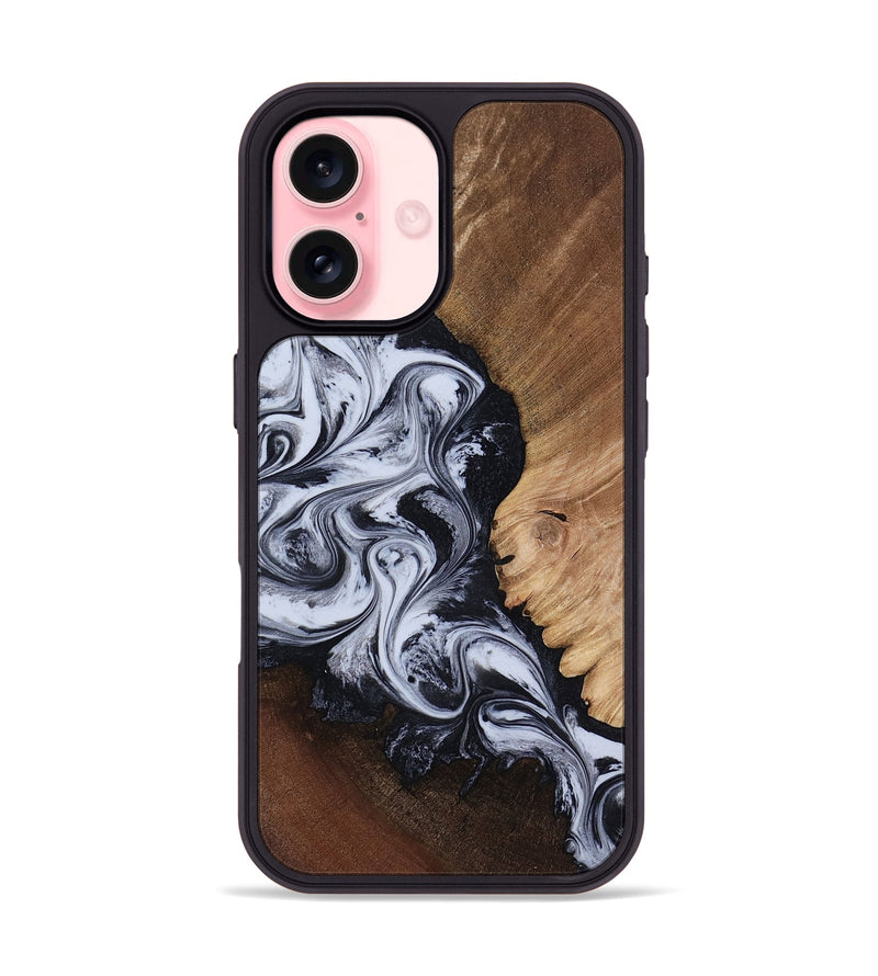 iPhone 16 Wood Phone Case - Myrtis (Black & White, 818479)
