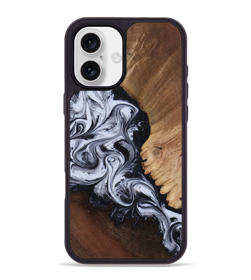 iPhone 16 Plus Wood Phone Case - Myrtis (Black & White, 818479)
