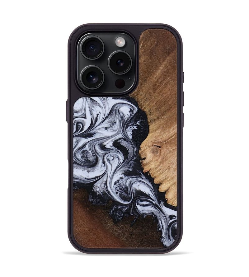 iPhone 16 Pro Wood Phone Case - Myrtis (Black & White, 818479)