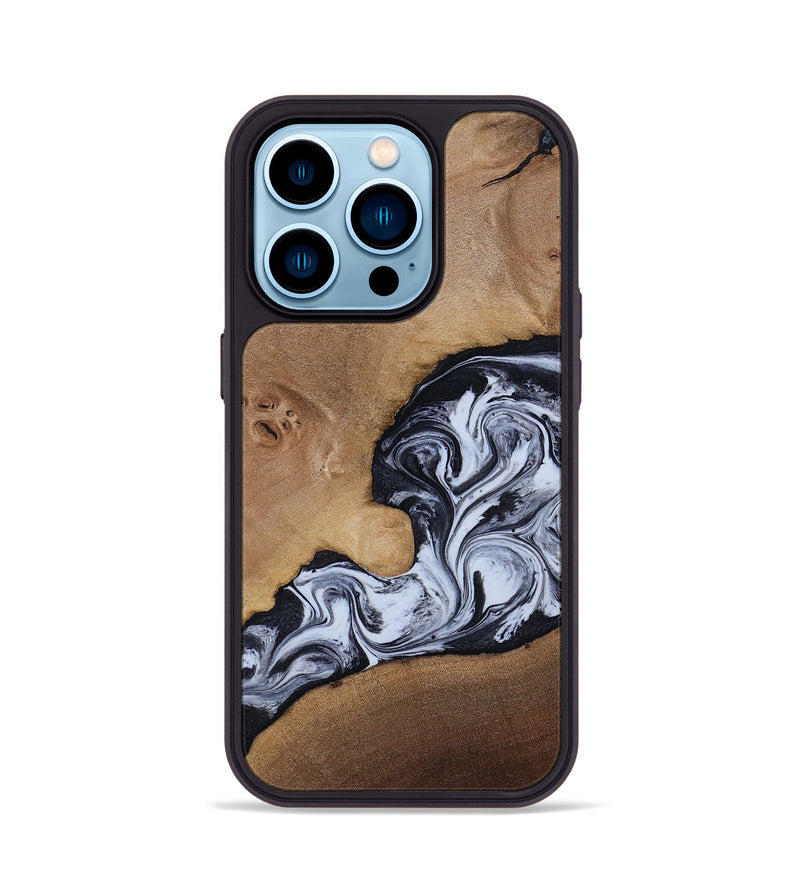 iPhone 14 Pro Wood Phone Case - Zana (Black & White, 818480)