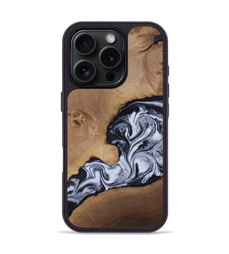 iPhone 16 Pro Wood Phone Case - Zana (Black & White, 818480)