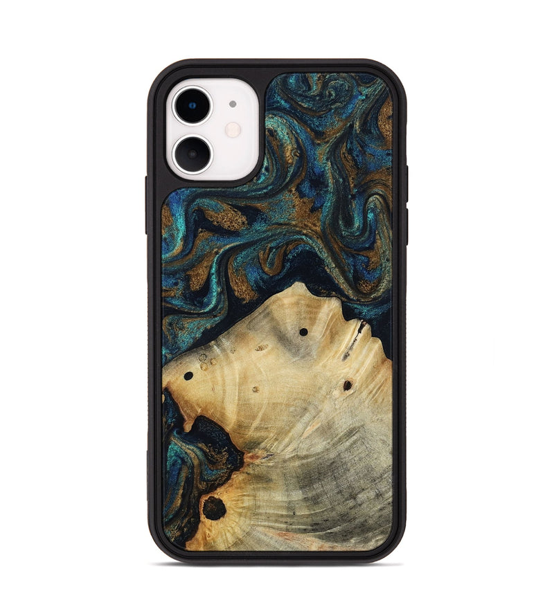 iPhone 11 Wood Phone Case - Morris (Teal & Gold, 818482)