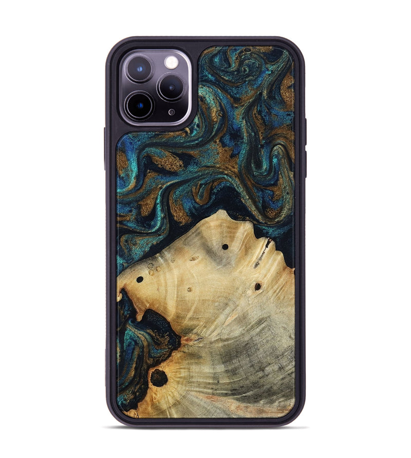 iPhone 11 Pro Max Wood Phone Case - Morris (Teal & Gold, 818482)