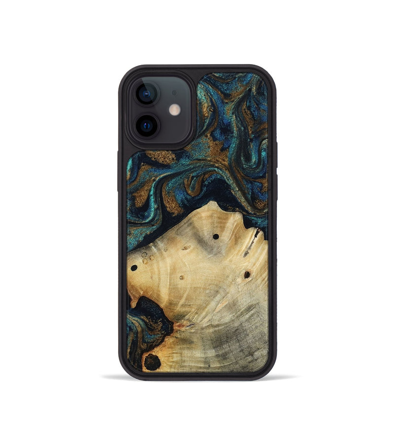 iPhone 12 mini Wood Phone Case - Morris (Teal & Gold, 818482)