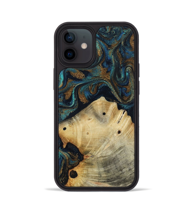 iPhone 12 Wood Phone Case - Morris (Teal & Gold, 818482)