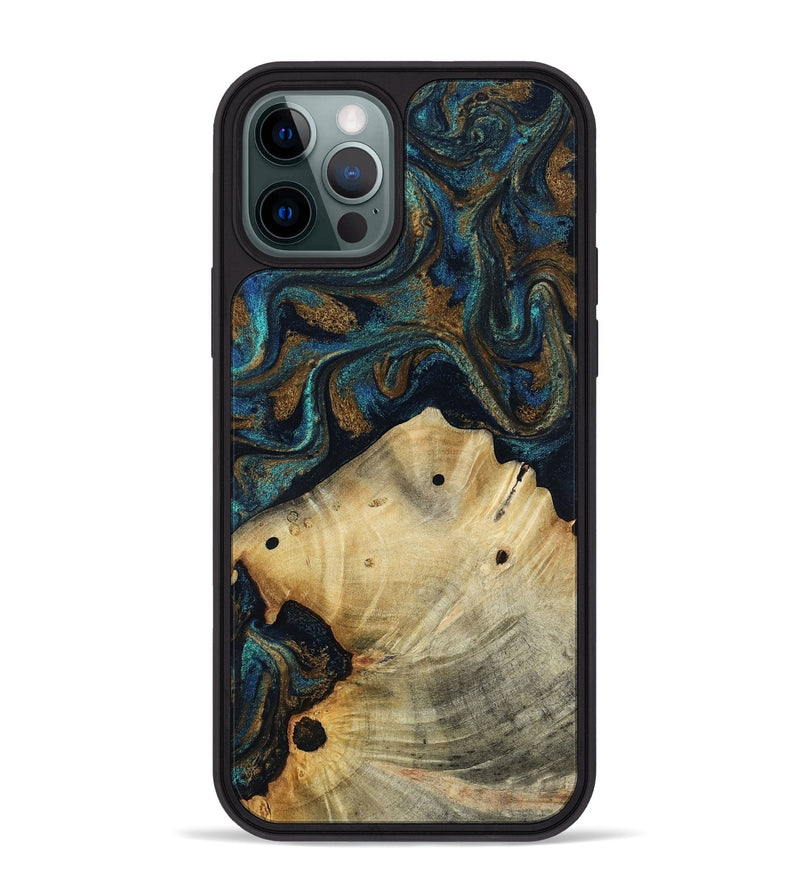 iPhone 12 Pro Max Wood Phone Case - Morris (Teal & Gold, 818482)