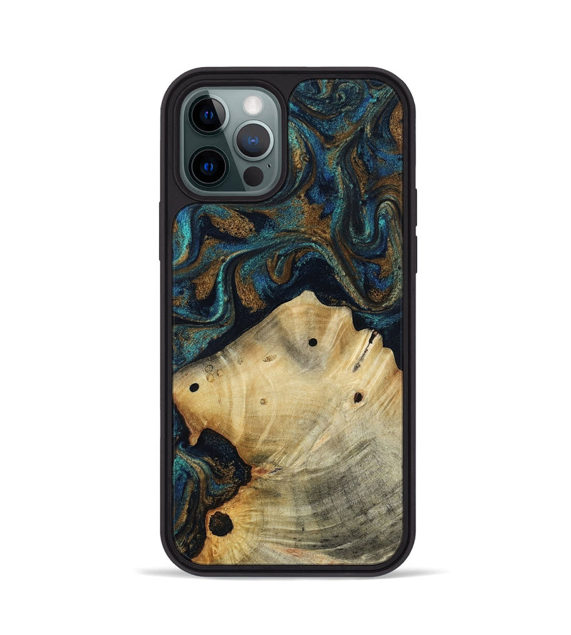 iPhone 12 Pro Wood Phone Case - Morris (Teal & Gold, 818482)
