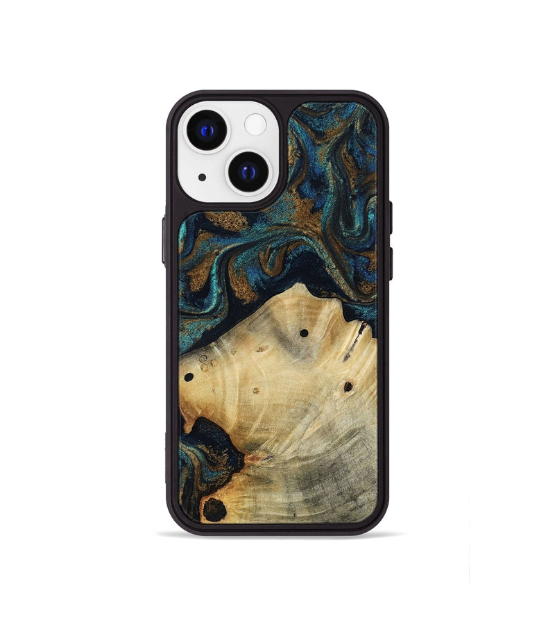 iPhone 13 mini Wood Phone Case - Morris (Teal & Gold, 818482)