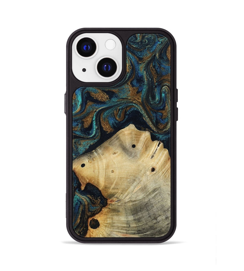 iPhone 13 Wood Phone Case - Morris (Teal & Gold, 818482)