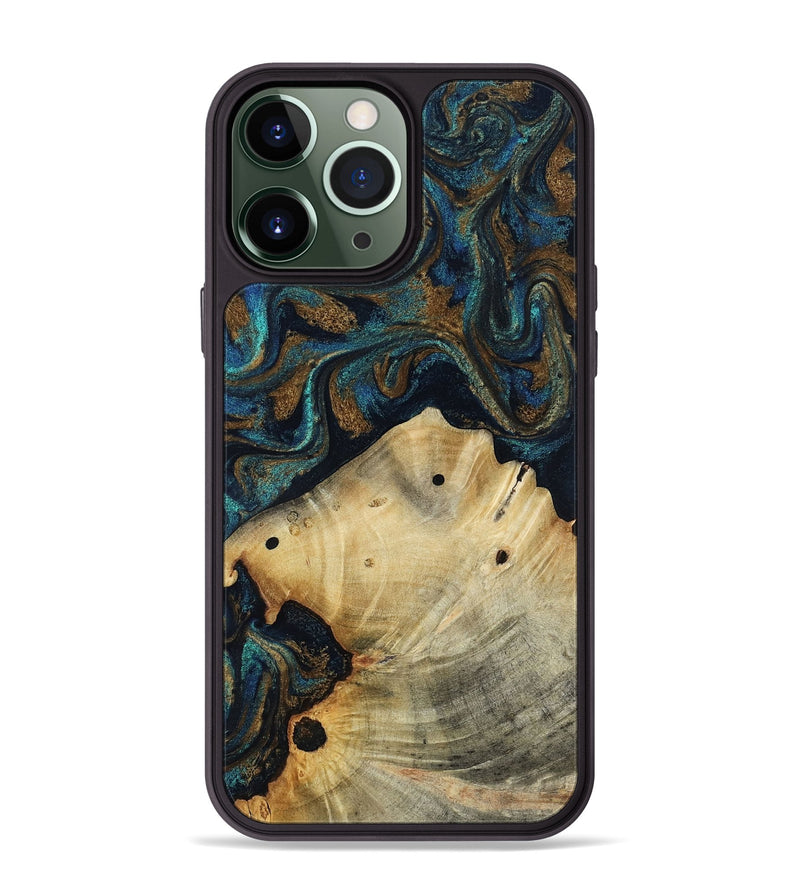 iPhone 13 Pro Max Wood Phone Case - Morris (Teal & Gold, 818482)