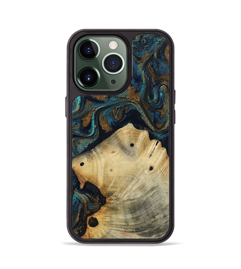 iPhone 13 Pro Wood Phone Case - Morris (Teal & Gold, 818482)