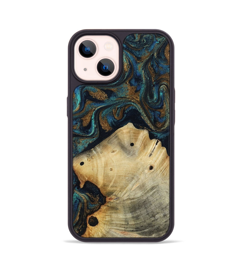 iPhone 14 Wood Phone Case - Morris (Teal & Gold, 818482)