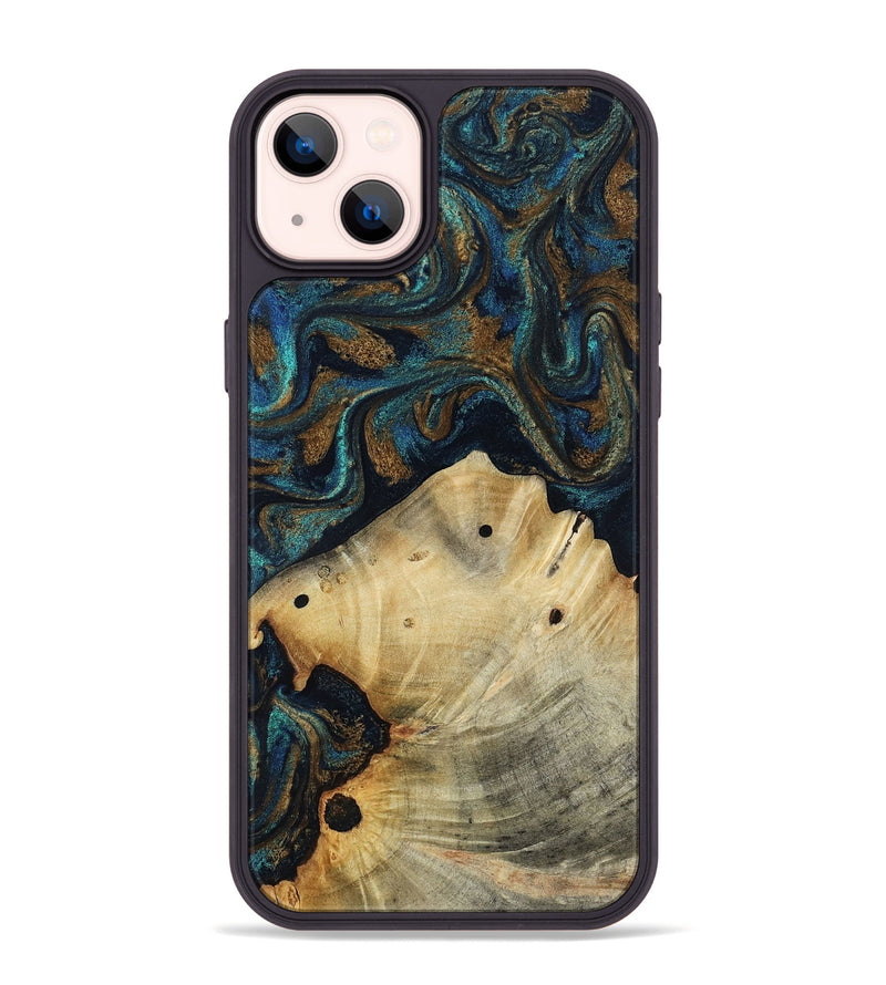 iPhone 14 Plus Wood Phone Case - Morris (Teal & Gold, 818482)