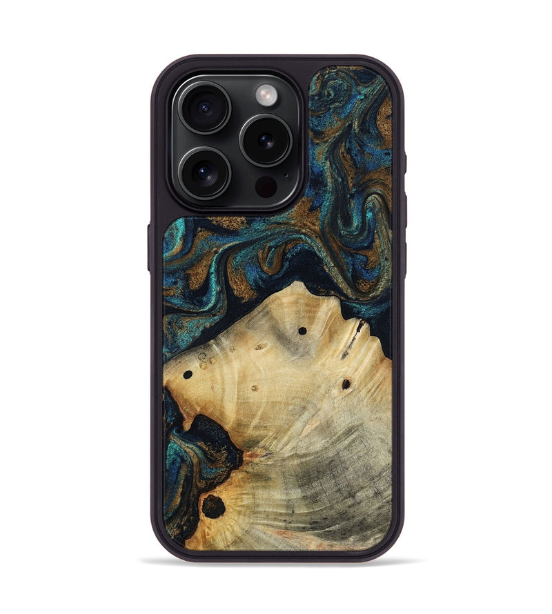 iPhone 15 Pro Wood Phone Case - Morris (Teal & Gold, 818482)