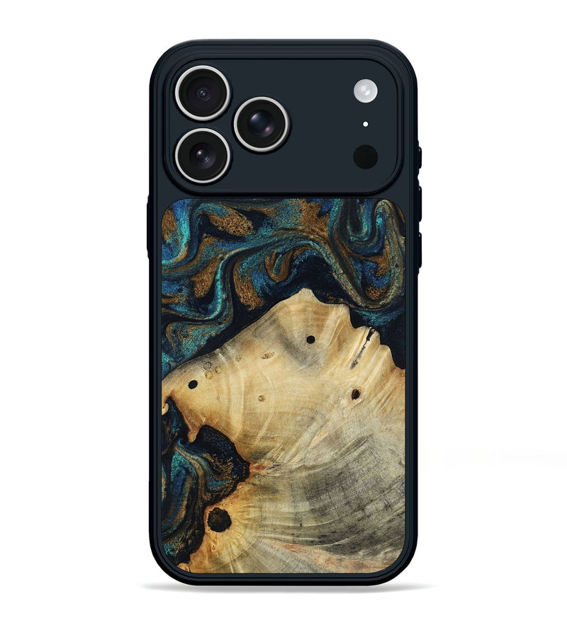 iPhone 17 Pro Max Wood Phone Case - Morris (Teal & Gold, 818482)