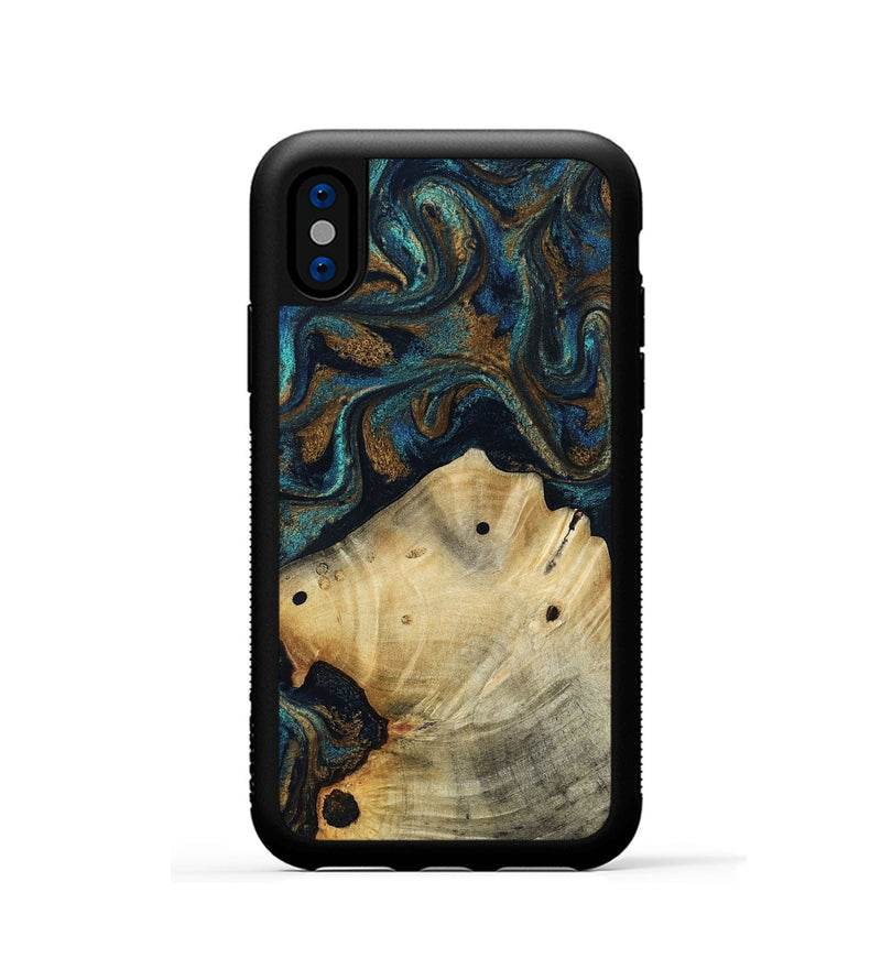 iPhone Xs Wood Phone Case - Morris (Teal & Gold, 818482)