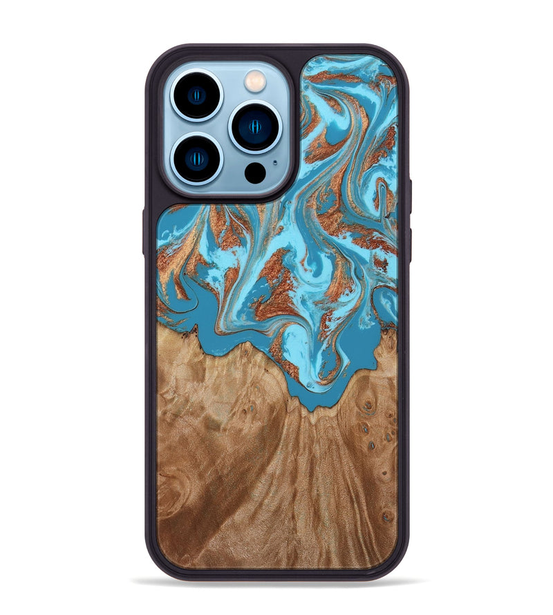 iPhone 14 Pro Max Wood Phone Case - Dora (Teal & Gold, 818483)
