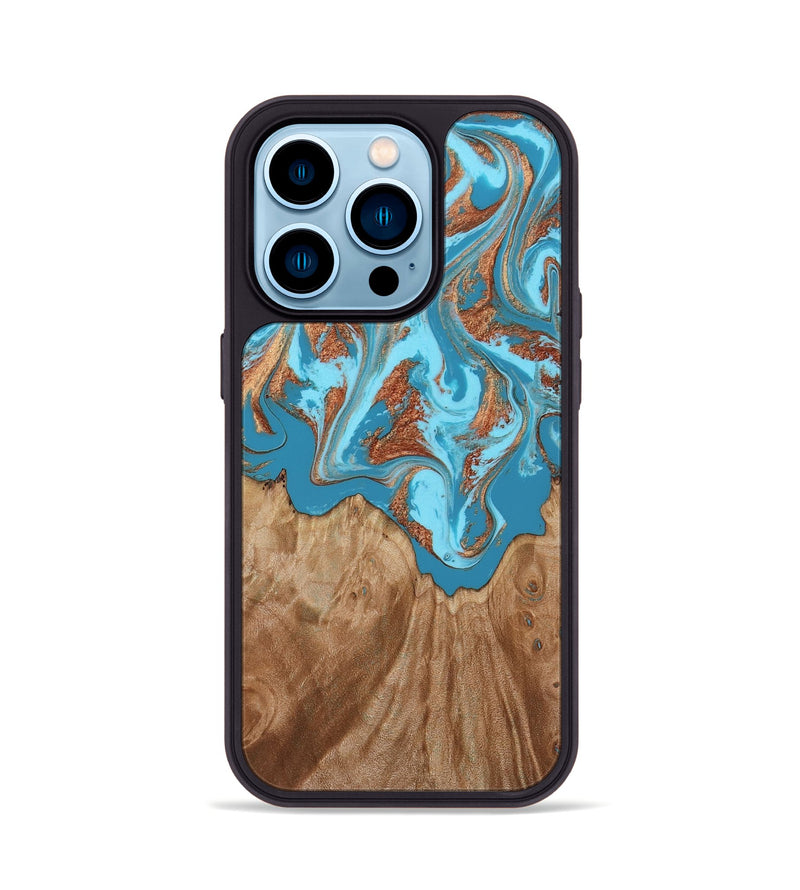 iPhone 14 Pro Wood Phone Case - Dora (Teal & Gold, 818483)