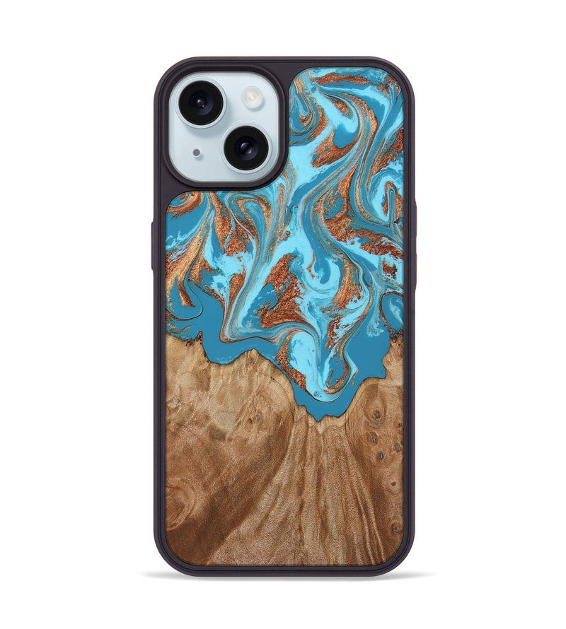 iPhone 15 Wood Phone Case - Dora (Teal & Gold, 818483)