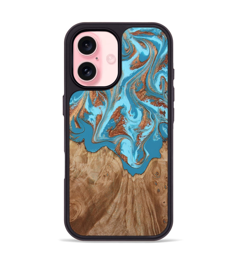 iPhone 16 Wood Phone Case - Dora (Teal & Gold, 818483)