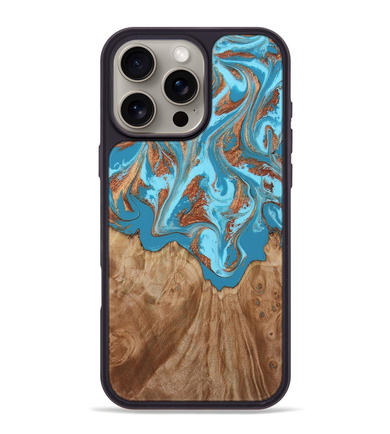 iPhone 16 Pro Max Wood Phone Case - Dora (Teal & Gold, 818483)