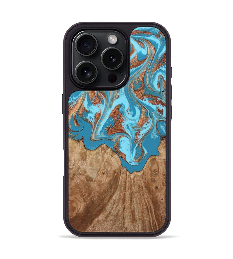 iPhone 16 Pro Wood Phone Case - Dora (Teal & Gold, 818483)