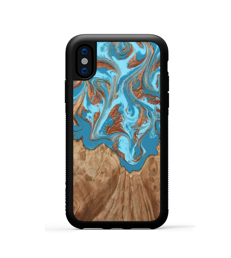 iPhone Xs Wood Phone Case - Dora (Teal & Gold, 818483)