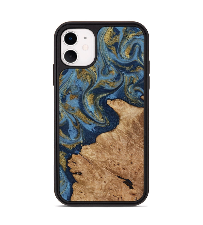 iPhone 11 Wood Phone Case - Jaida (Teal & Gold, 818484)