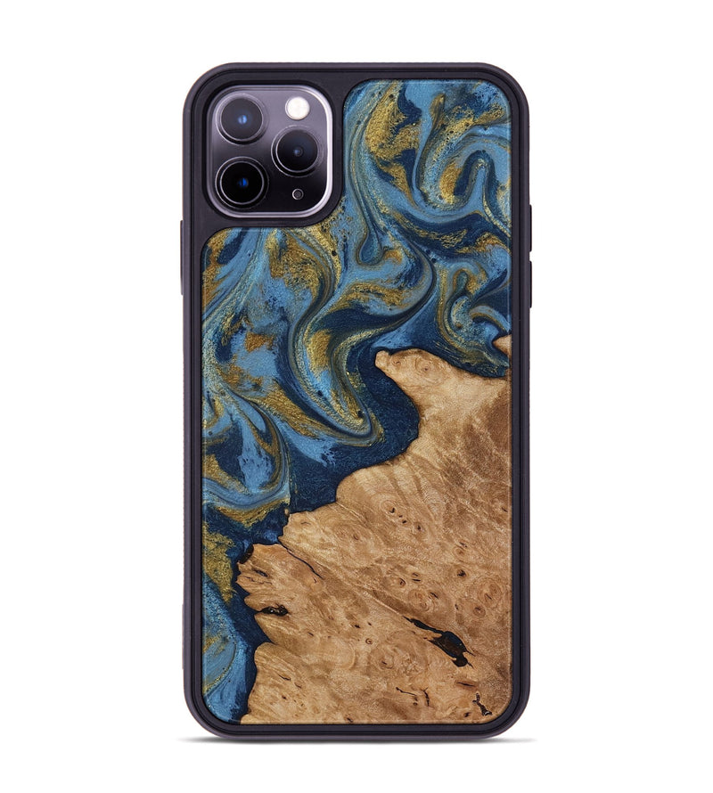 iPhone 11 Pro Max Wood Phone Case - Jaida (Teal & Gold, 818484)