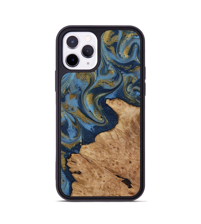 iPhone 11 Pro Wood Phone Case - Jaida (Teal & Gold, 818484)