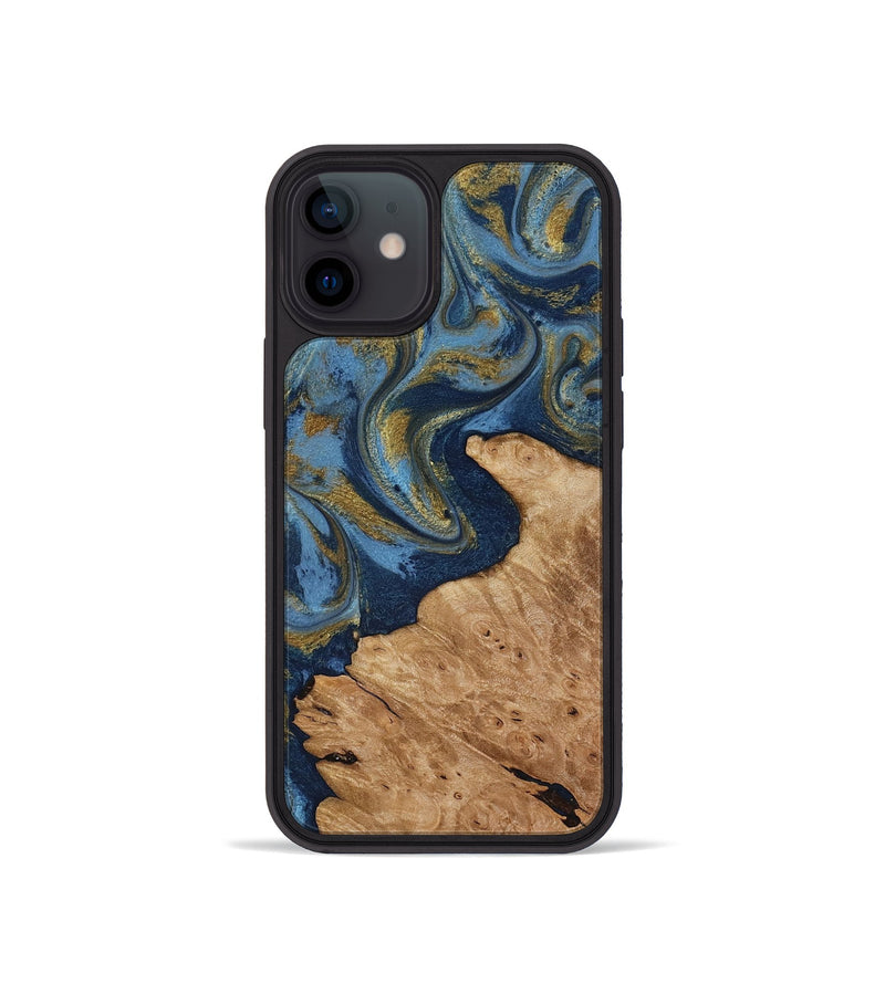 iPhone 12 mini Wood Phone Case - Jaida (Teal & Gold, 818484)