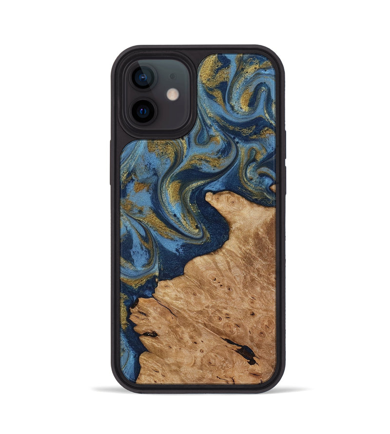 iPhone 12 Wood Phone Case - Jaida (Teal & Gold, 818484)