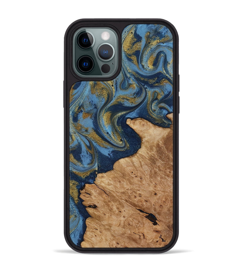 iPhone 12 Pro Max Wood Phone Case - Jaida (Teal & Gold, 818484)