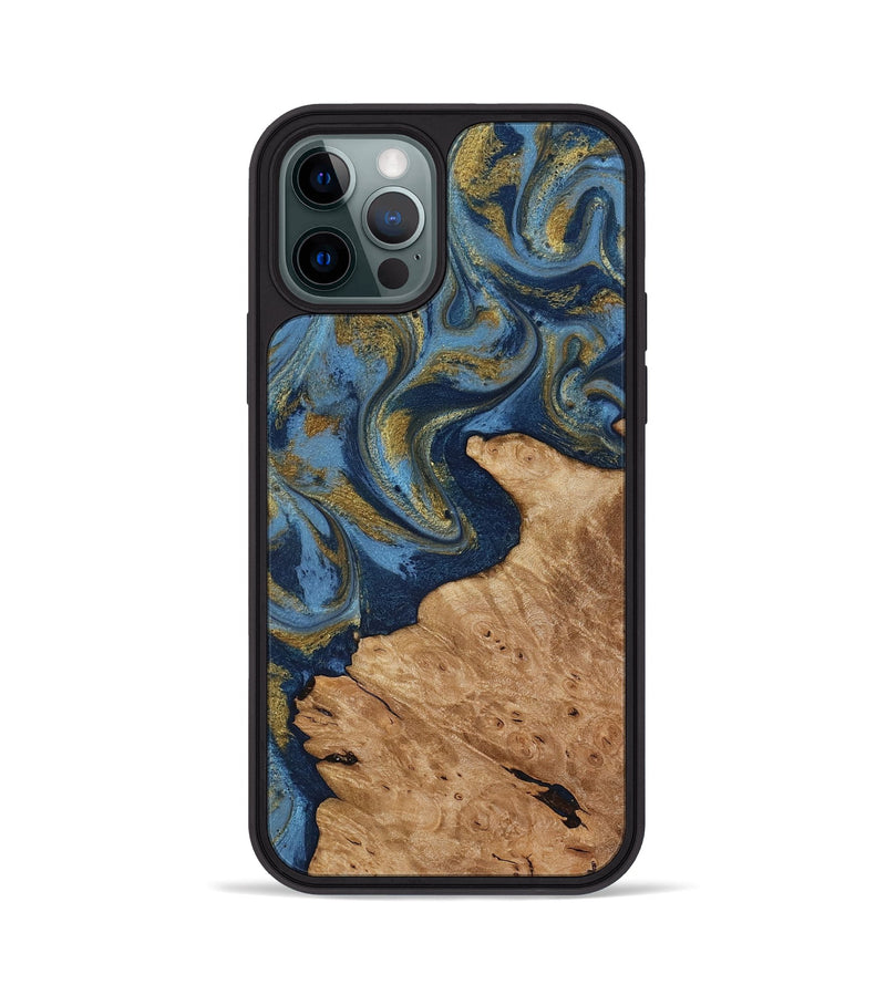 iPhone 12 Pro Wood Phone Case - Jaida (Teal & Gold, 818484)