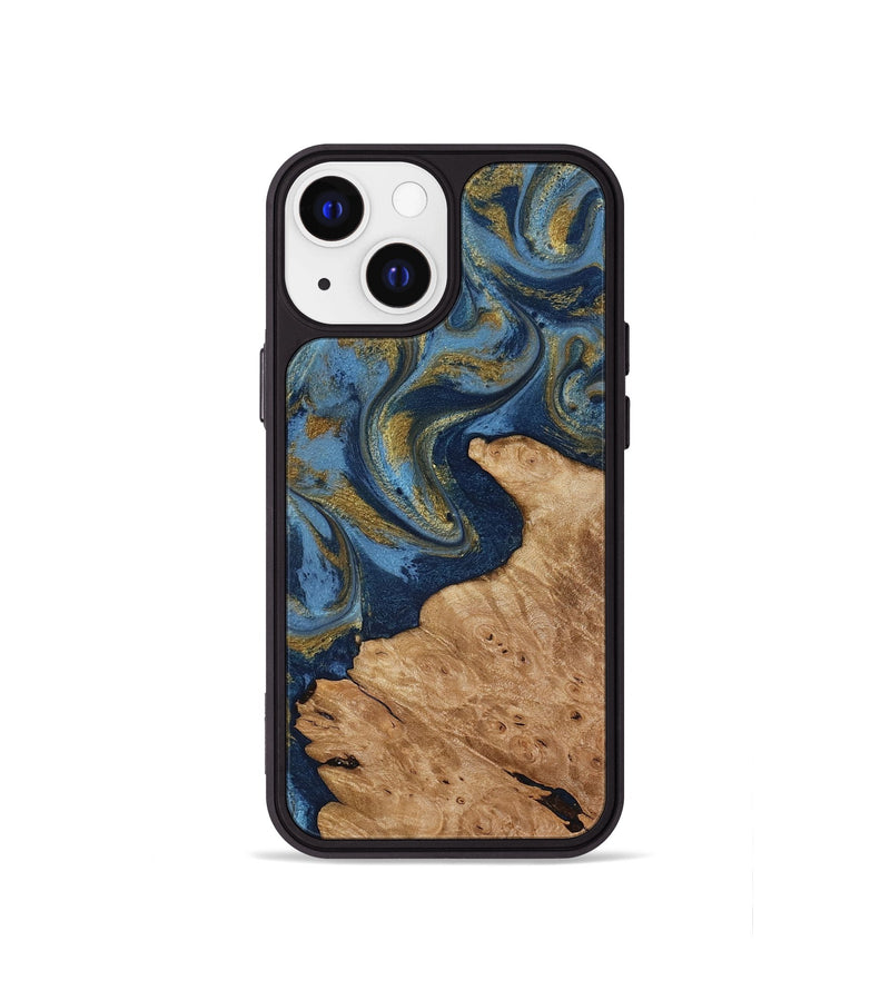 iPhone 13 mini Wood Phone Case - Jaida (Teal & Gold, 818484)