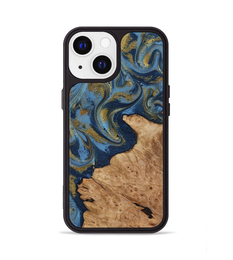 iPhone 13 Wood Phone Case - Jaida (Teal & Gold, 818484)