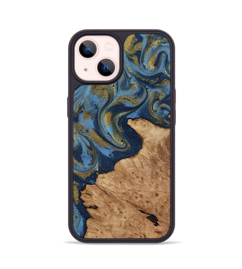 iPhone 14 Wood Phone Case - Jaida (Teal & Gold, 818484)