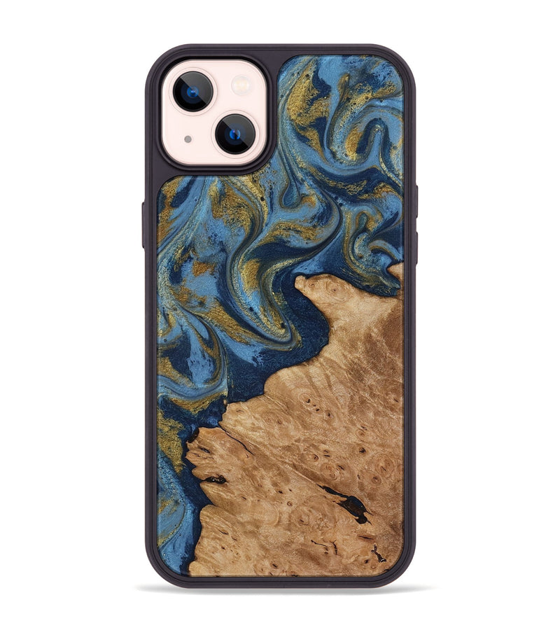 iPhone 14 Plus Wood Phone Case - Jaida (Teal & Gold, 818484)