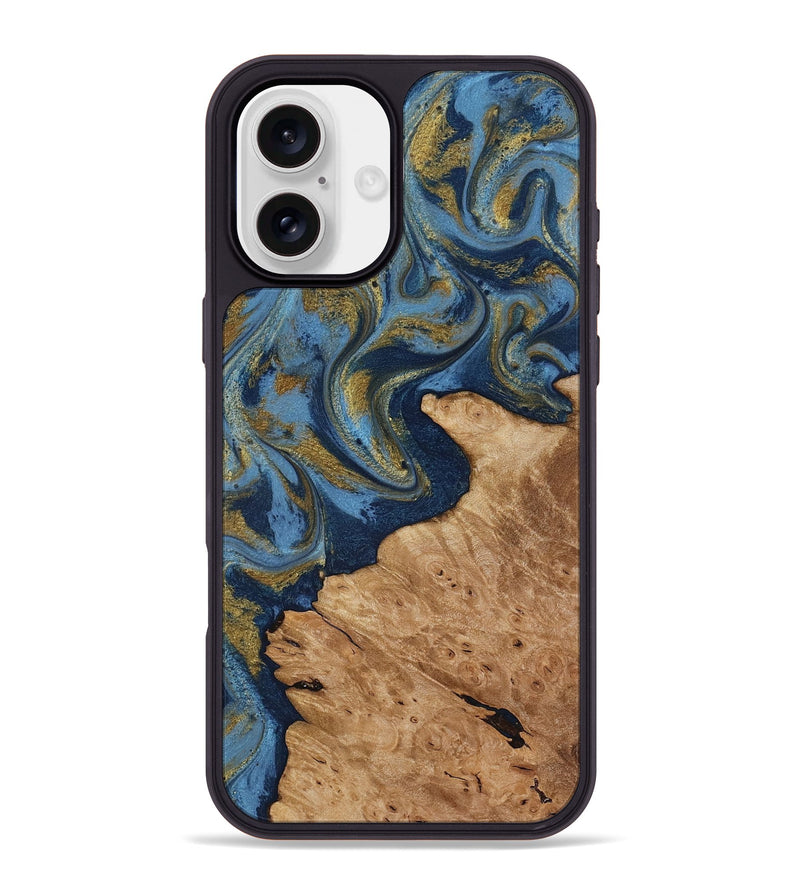 iPhone 16 Plus Wood Phone Case - Jaida (Teal & Gold, 818484)