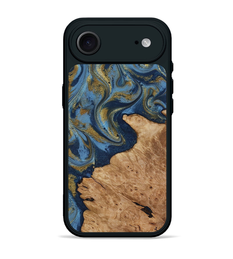 iPhone 17 Air Wood Phone Case - Jaida (Teal & Gold, 818484)