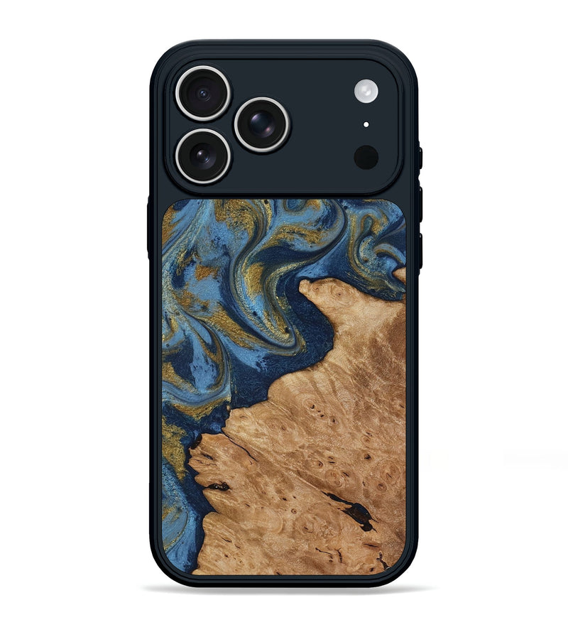 iPhone 17 Pro Max Wood Phone Case - Jaida (Teal & Gold, 818484)