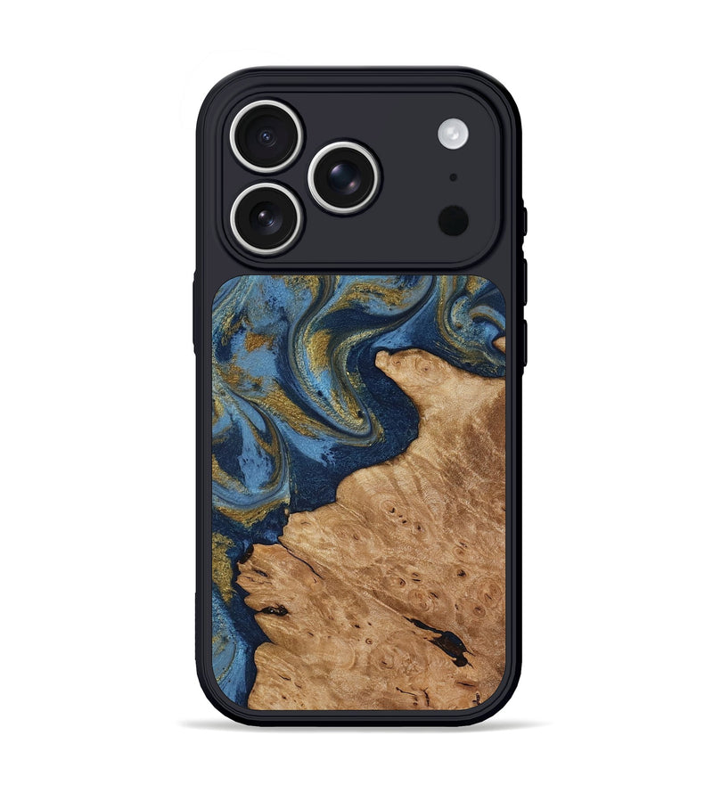 iPhone 17 Pro Wood Phone Case - Jaida (Teal & Gold, 818484)